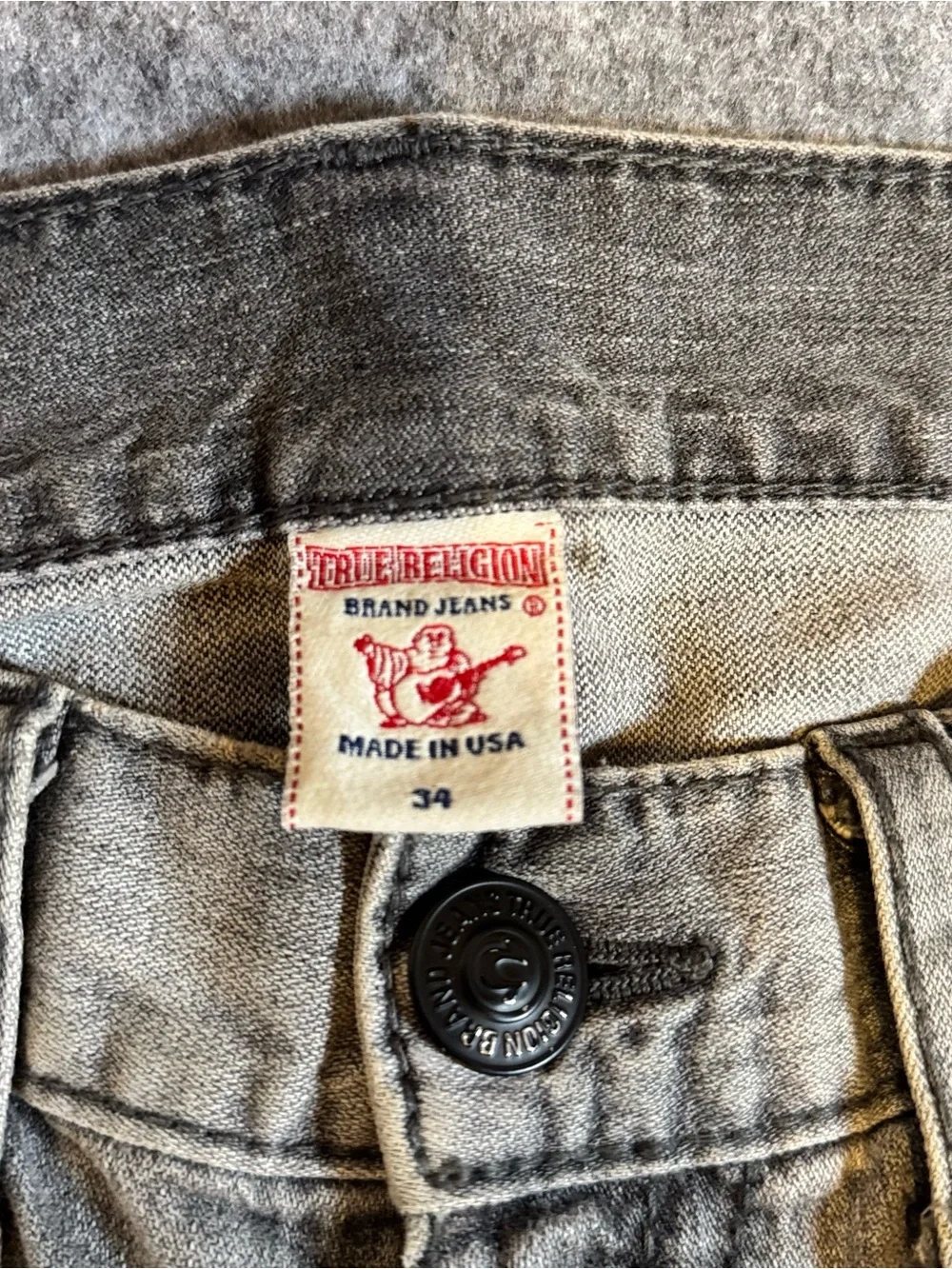 True Religion Ricky Big T Distressed Gray Jeans Size 34